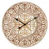 Horloges murales Style marocain créatif ménage en bois massif décoratif rétro sculpté suspendu silencieux Art chambre horloge ronde