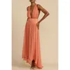 Casual Dresses Ladies Orange Sleeveless Low Cut Gaze A-Line Dress Summer Vacation Cool Gracieful