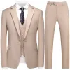 2023 Fi New Men 's Boutique Busin Slim Solid Color Suit Set / Male Slim Fit Double Split Blazers Jacket Pants Vest Q8RP#