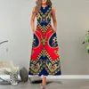 Casual Dresses For Women Summer A Line Maxi Dress Sleeveless Print Round Neck Elegant Female Robe Beach Ladies Clothes