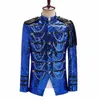 royal Blue Sequin Embellished Military Blazer Jacket Men Stage Party Prom Mens Tuxedo Suit Jacket Singer Show DJ Costume Homme E0X5#