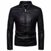 Manteau en Faux cuir pour homme, couleur unie, manches Fi Lg, col rond, poches zippées, tout assorti, nouvelle collection automne hiver 2023, z037 #