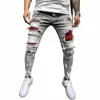 rippade jeans män sträcker mager grå blå svart hip hop denim byxor streetwear casual smal fit jeans för män jogga jean 48y5#