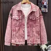 Amerikanische Retro Mi Rosa Patchwork Workwear Jacke Paar Lose Lässige High Street Denim Jacken Männer Tops Männlich Kleidung C0Rd #