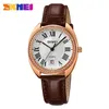 Armbandsur Skemi Quartz Women's Watch äkta stor pekare Roman Digital Leather Strap Red Brown White Waterproof Dial 2183