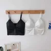 Camisetas sin mangas para mujer Bralette inalámbrico para mujer top de crochet top con corte de satén sexy camiseta con tirantes finos para mujer cortada con almohadilla en el pecho Camissol 24326