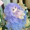 Принадлежности для вечеринок Реальное изображение 20 см хлопчатобумажной куклы фиолетового синего хвоста с градиентом завитых волос парика Высокотемпературные парики Длинный завитой парик для 33-36 см круга головы косплей