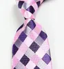 Bow Ties Classic Plaid Purple Pink Tie JACQUARD WOVEN Silk 8cm Men's Necktie Business Wedding Party Formal Neck