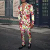 New Fi Men's Castary Sportswear 3D Printed FRパターン通気性メンズラペルLGスリーブシャツLGパンツ2ピースセットJ8CM＃