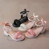 Kids Sandals 여자 검투사 신발 여름 진주 어린이의 공주 샌들 샌들 청소년 유아 유아 발판 분홍색 검은 색 검은 26-35 T7w4#