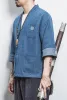 Chińska stylowa 100% Cott Kimo Cardigan Men Vintage Denim Kurtka swobodna płaszcz męski streetwe plus size t3br#