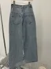 Kvinnors jeans brett ben 2024 Autumn High midja blixtlås Löst casual denimbyxor