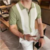 Polos Polos Contrast Stripe Stripe Polo Shirt British Men Fashion krótkie rękawy Camisa Masculina Playera Hombre S-3xl