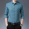 Snygga vårens hösten för män LG Sleeve Plaid skjorta fi Butt Pocket Shirts M4YF#