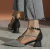 Mode strass sandale pompes boucle pointue chaussures à talons hauts sandale dames chaussures de fête dames de haute qualité talons épais sandale