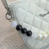 2024 Women Fashion Double Letter Genuine Leather Black Bag Small Rhinestone