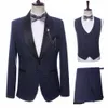 fi Dot Pattern Men Suits Shawl Lapel Navy Blue Slim Fit Male Suit Busin Party Prom Wedding Groom Chic Blazer 3 Piece k8cG#