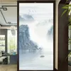 Window Stickers PVC Privacy Glass Film Landscape Painting Pattern Frosted Door Tint Sun Blocking Glue-free Clings