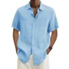 homens Cott linho venda quente camisas de manga curta masculina verão cor sólida turn-down colarinho casual praia estilo plus size tops a8ds #