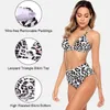 Costume da bagno da donna Costume da bagno bikini a triangolo Charmleaks Costume da bagno con stampa animalier Vita alta Due pezzi Costume da bagno con allacciatura sulla schiena