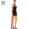 Повседневные платья MSMUSI 2024, модное женское сексуальное лоскутное платье без рукавов с драпировкой и открытой спиной, вечернее клубное облегающее мини-платье с разрезом