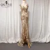 Party Dresses Embroidery Lace Gold Prom High-low Sequin Evening Gown Deep V Neck Open Front Dress Golden Mermaid Formal