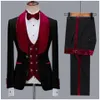 Jacquard Mannen Pakken Veet Sjaal Revers Man Kleding Custom Made Bruidegom Bruiloft Prom Tuxedos Tailored Blazer 3 STKS Jas + broek + Vest 07vv #