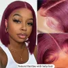 Perruque Bob Lace Frontal Wig 180% naturelle, cheveux humains, ombré 1B 99J, avec Closure, T Part, bordeaux, pour femmes