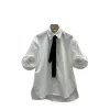 2024 Spring/Summer New Women's Solid Color Polo Collar 3D Rose Blossom Fashion Loose Medium Length Short Sleeve Shirt