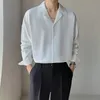Roupas masculinas maduras sênior primavera cubana pescoço camisa para homens cor sólida moda solta casual gota manga longa camisa masculina 240325