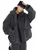 GMiixder Winter 2022 Fake Fur Plat Oversize Cmere Męski zamek błyskawiczny ciemnoszary płaszcz Unisex Hip Hop z kapturem Pluszowy Plush Jacket J6wr#