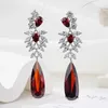 Orecchini pendenti SENYU Fiore da sposa di lusso Orecchino lungo con goccia d'acqua Rosso Champagne Cristallo Cubic Zirconia Gioielli per feste Gaift per le donne