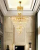 Lampadario a sospensione moderno in cristallo di lusso a soffitto alto, lampada a sospensione moderna per la decorazione di hotel in ville