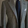 Houndstooth Busin Blazer för män 2023 Plaid notched LAPEL kostym Jacka formell manlig firock E3sq#