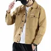 Man Jean Coats Vintage Cargo Men's Denim Jacket Khaki Designer Elatic Loose Branded Japanese Winter 2023 Free Ship G 14SA#