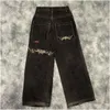 Jeans pour hommes Jnco Y2K Streetwear Hip Hop Gants de boxe Graphic Print Baggy Pantalon noir Hommes Femmes Harajuku Gothic Wide Pantalon Drop Deliv Otbrd