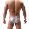 Underpants brilho pu couro mens briefs cintura baixa festa noite palco dancewear homens roupa interior sexy respirável