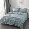 Bedding Sets Nordic Lace Border Solid Color Set Bowknot Girl Cute Princess Style Cotton Bed Sheet Quilt Cover Pillowcase