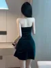 Lässige Kleider WOMENGAGA Kleid im chinesischen Stil Gold Samt Dunkelgrün Enge Kurze Seite Split Sexy Würziges Mädchen Eingewickelte Brust Elegant 27IW