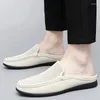 Sapatos casuais tamanho grande verão homens mules metade chinelos de couro de alta qualidade mocassins flip flops sandálias planas leves