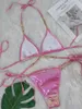 Damskie stroja kąpielowa błyszcząca skórzana bikini PU 2024 owijaj wokół diamentu bikini kobiety kąpiel żeński dwupoziomowy zestaw kąpielowy Szyb