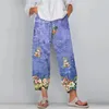 Pantalones de mujer con personalidad para mujer, moda informal, pierna ancha, bragas estampadas con patrón suelto, pantalones cómodos hasta el tobillo de verano 2024