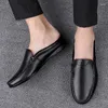 Sapatos casuais de luxo designer mules chinelos masculinos mocassins de couro genuíno homens mocassins verão homem moda metade para