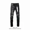 Mor Tasarımcı Slim Mens Pants Damla Yığılmış Avrupa Sıska Motosiklet Nakış Yırtıcı Trendi Pantolon Matkap Kot pantolon