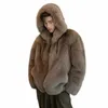 new Fox Fur Whole Leather Imitati One Piece Hooded Warm clothing Youth winter victorian jacket men korean fi trench coat P0bH#