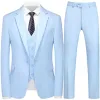 2023 FI Nya herrbutikbusin Slim Solid Color Set Set / Man Slim Fit Double Split Dr Blazers Jacket Pants Vest Q8RP#