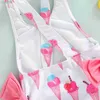 Costume intero VISgogo per bambina, costume da bagno senza maniche, ciambella/gelato, stampato, grande fiocco con volant, triangolo, pagliaccetto da bagno 24327