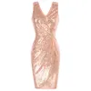 Casual Dresses Women Sequined BodyCon Dress Sleeveless V-Neck V-Back Wrap Hem Party Sparkly Sequin Sexig Club Cocktail A3