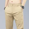 Printemps été cott pantalon décontracté homme taille élastique Busin coréen Fi droit classique couleur unie pantalon noir kaki y4ml #