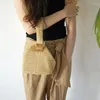 Shoulder Bags BENVICHED Ladies' Straw Weaving Bag 2024 Summer Khaki Fashion Handbag Inclined Single Small Square C347